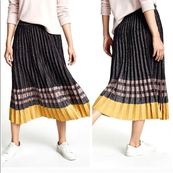 Derek Lam 10 Crosby Pleated Lurex Metallic Skirt Size Small Pleated Midi $495 - Picture 2 of 13
